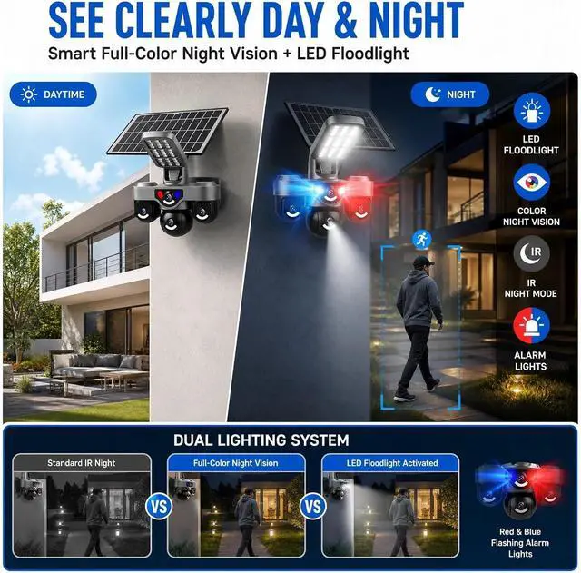 Alt view image 5 of 6 - 15MP Three Lens AOV 4G Solar Street Light Security Camera