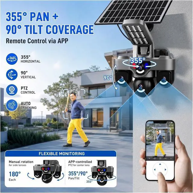 Alt view image 6 of 6 - 15MP Three Lens AOV 4G Solar Street Light Security Camera