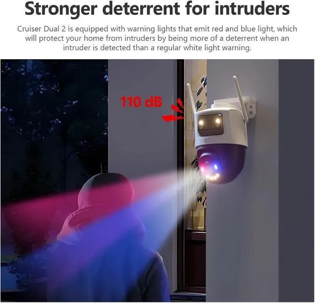 Alt view image 4 of 6 - 10MP Dual Lens Red-Blue Warning Light WiFi PTZ Outdoor Camera