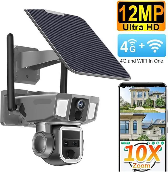 Alt view image 3 of 7 - 12MP 6K 10X Zoom Three Lens Dual Screen Solar Camera