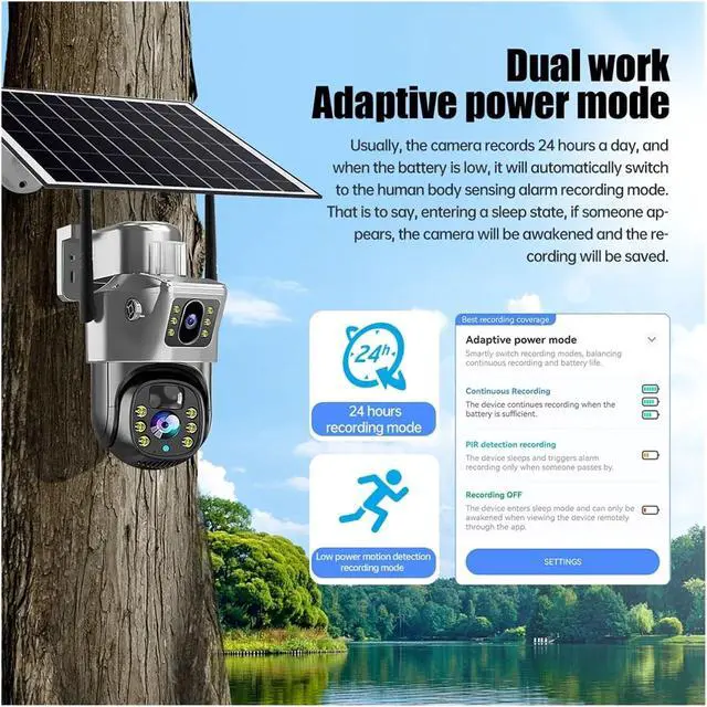 Alt view image 7 of 7 - 4K 8MP Dual Screen Solar PTZ Security Camera, Outdoor Wireless WiFi Cam with PIR Human Auto Tracking & IP66 Waterproof