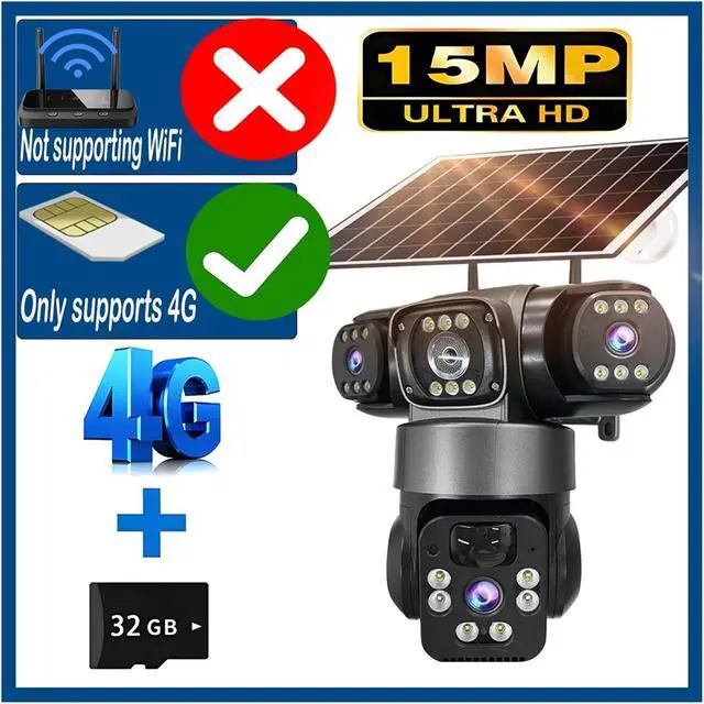 Alt view image 2 of 7 - 15MP Triple Lens Three Screen 4G Solar PTZ Camera