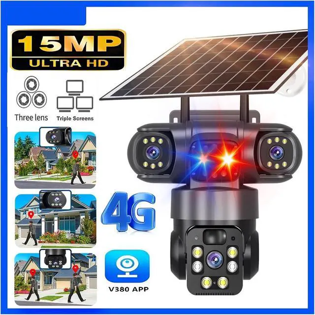 Alt view image 3 of 7 - 15MP Triple Lens Three Screen 4G Solar PTZ Camera