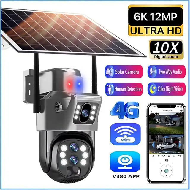 Alt view image 3 of 7 - 12MP 6K 10X Zoom Three Lens 4G WiFi Solar Camera