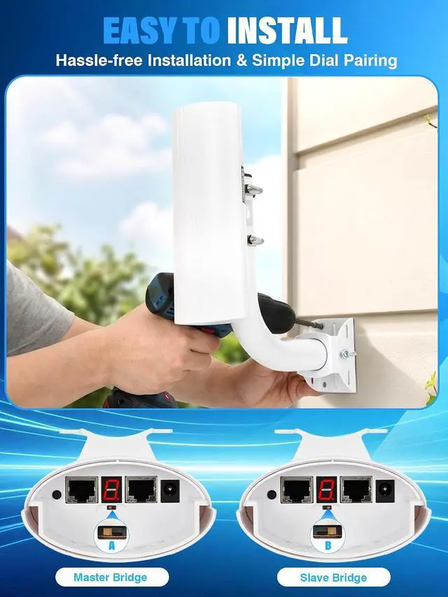 Alt view image 4 of 7 - Wireless Outdoor Point to Point Bridge, 5KM Long Range 5.8GHz WiFi Bridge Extend Network to Barn & Security Camera System, IP66 Weatherproof with 14dBi MIMO Antenna Compatible with Starlink