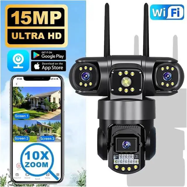 Alt view image 3 of 7 - 15MP 8MP Triple Lens Solar WiFi Outdoor IP Camera