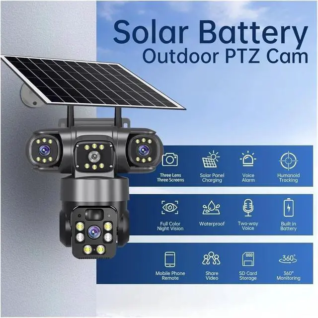Alt view image 7 of 7 - 15MP 8MP Triple Lens Solar WiFi Outdoor IP Camera