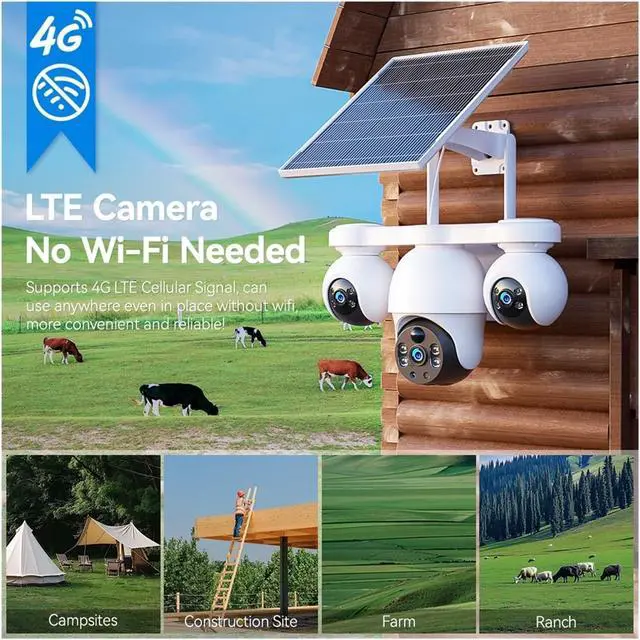 Alt view image 3 of 7 - 8MP Three Lens 4G Solar Outdoor Security Camera