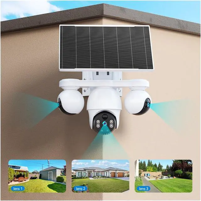 Alt view image 4 of 7 - 8MP Three Lens 4G Solar Outdoor Security Camera