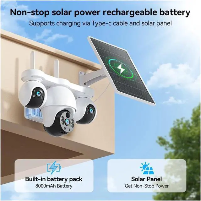 Alt view image 5 of 7 - 8MP Three Lens 4G Solar Outdoor Security Camera