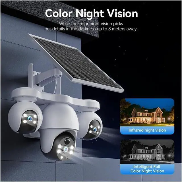 Alt view image 6 of 7 - 8MP Three Lens 4G Solar Outdoor Security Camera