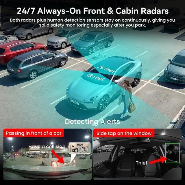 Alt view image 7 of 7 - 4G LTE Surveillance Camera, Front & Interior, Full HD 1080P Vehicle Recorder with Dual Lenses, Built-in 5G, WiFi, GPS, Live Streaming, OBD Line, Radar Detection, Night Vision