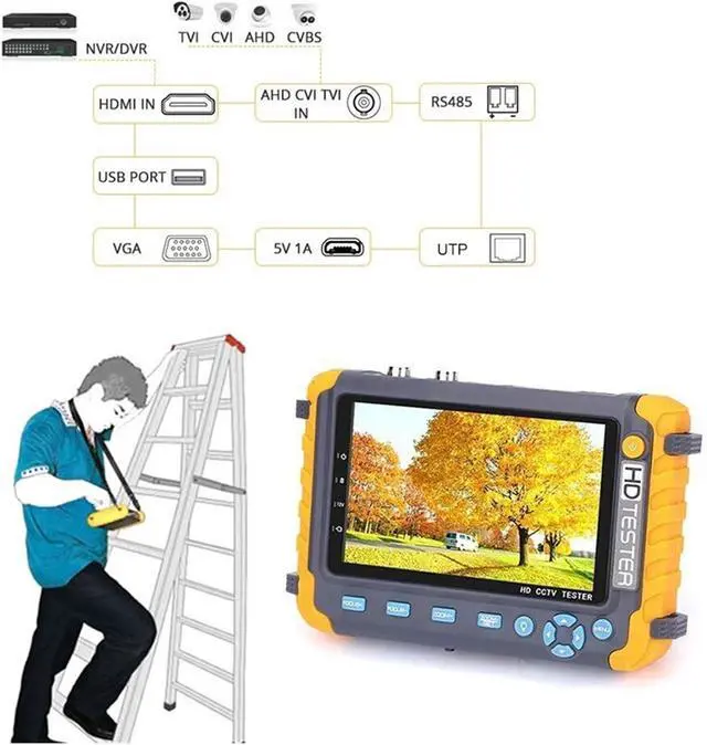 Alt view image 3 of 7 - CCTV Tester, IV8W CCTV Analog Camera Tester Mini Monitor 8MP AHD/CVI/TVI PTZ with VGA Input UTP Cable