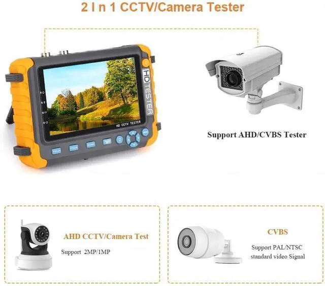 Alt view image 2 of 7 - CCTV Tester, IV8W CCTV Analog Camera Tester Mini Monitor 8MP AHD/CVI/TVI PTZ with VGA Input UTP Cable