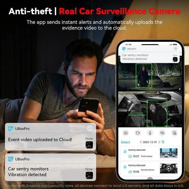 Alt view image 4 of 7 - 4G LTE Surveillance Camera, Front & Interior, Full HD 1080P Vehicle Recorder with Dual Lenses, Built-in 5G, WiFi, GPS, Live Streaming, OBD Line, Radar Detection, Night Vision