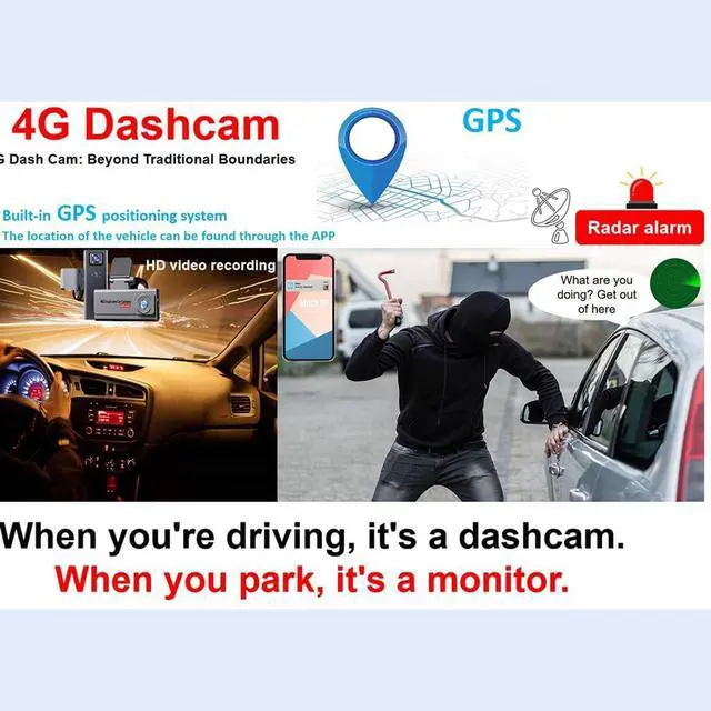 Alt view image 6 of 7 - 4G LTE Surveillance Camera, Front & Interior, Full HD 1080P Vehicle Recorder with Dual Lenses, Built-in 5G, WiFi, GPS, Live Streaming, OBD Line, Radar Detection, Night Vision