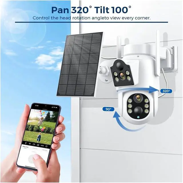 Alt view image 4 of 6 - 8MP Dual Lens Solar WiFi PTZ Outdoor Security Camera