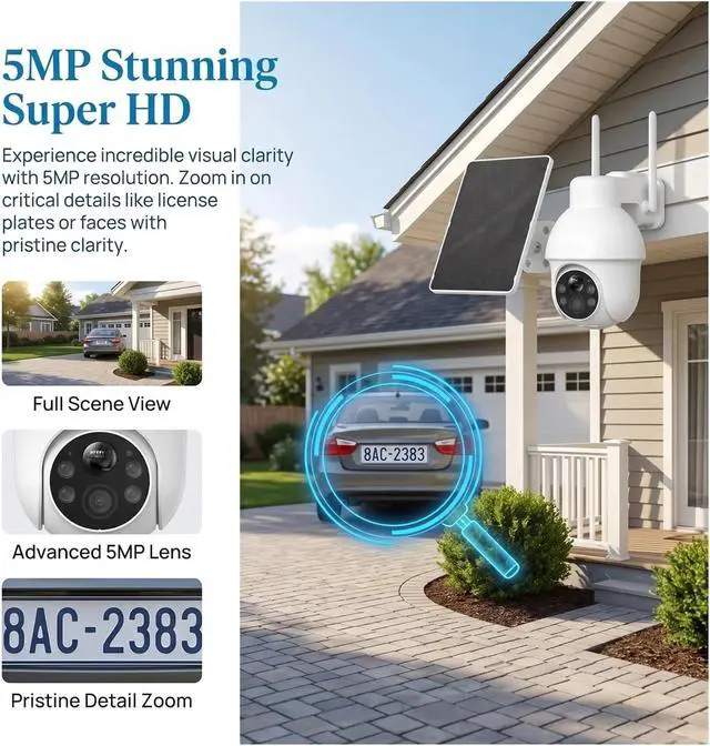 Alt view image 3 of 6 - 5MP Solar WiFi Wireless Outdoor Home Security Camera
