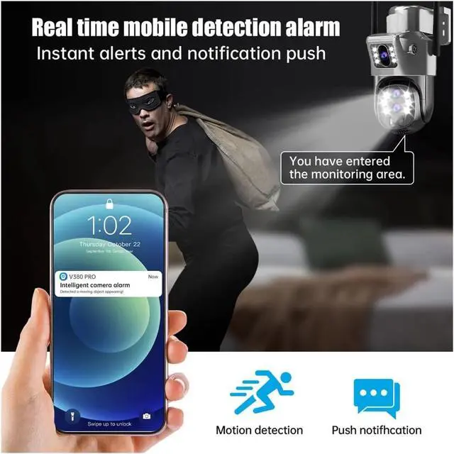 Alt view image 6 of 7 - 12MP 6K Three Lens 4G Solar PTZ Outdoor Security Camera