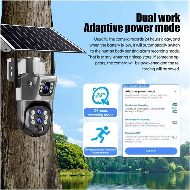 Alt view image 7 of 7 - 12MP 6K Three Lens 4G Solar PTZ Outdoor Security Camera