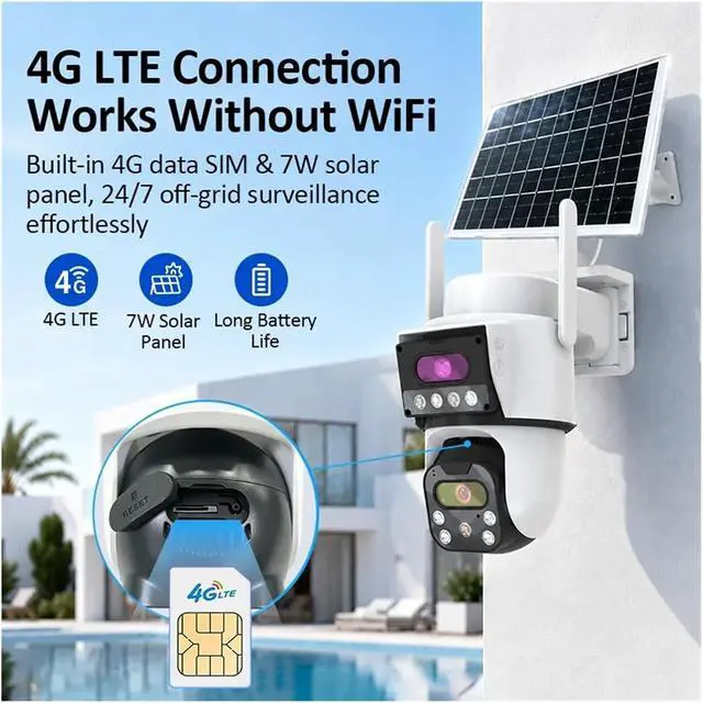 Alt view image 4 of 7 - 8MP Dual Lens 4G Solar PTZ Outdoor Security IP Camera