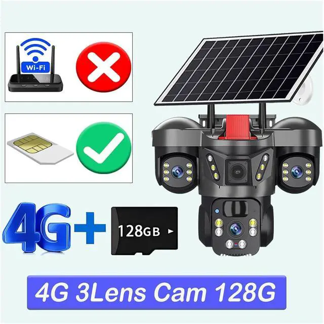 Alt view image 2 of 7 - 15MP 3 Lens Solar 4G WiFi Outdoor Security IP Camera