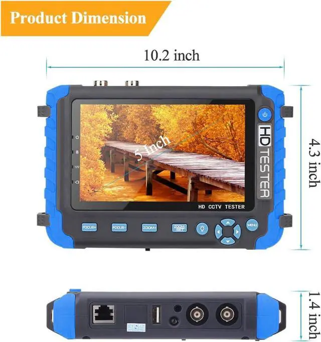 Alt view image 3 of 7 - CCTV Tester CCTV Camera Tester Monitor 8MP 5 Inch TFT LCD for 4 in 1 TVI AHD CVI Analog Security Video Test Support IP Camera