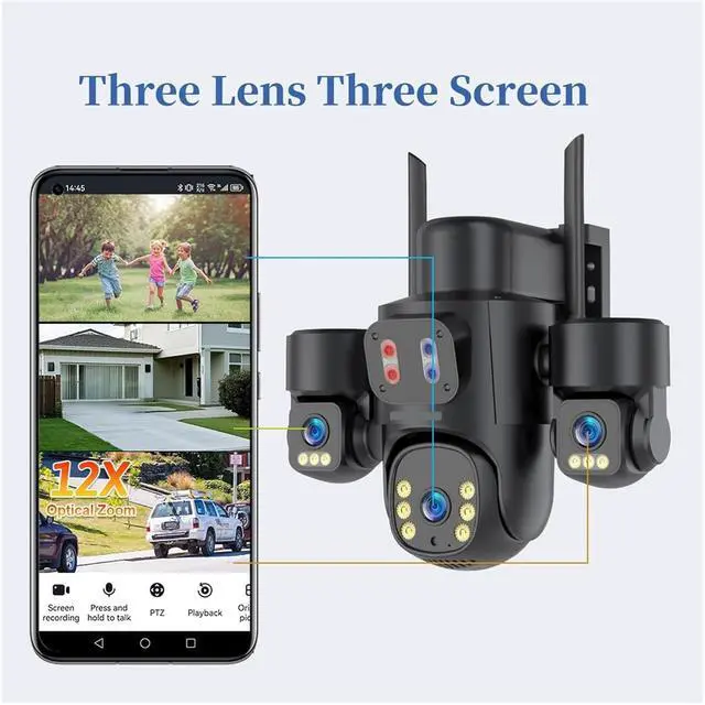 Alt view image 5 of 7 - 4G Solar PTZ Outdoor 3-Screen Wireless Security IP Camera