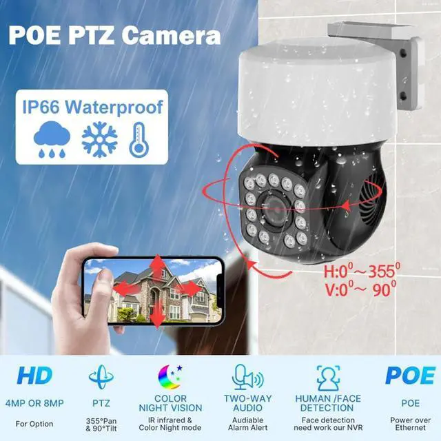 Alt view image 2 of 6 - 4K PoE PTZ Security Camera Outdoor Onvif IP Camera 330°Pan 90 TilDigital Zoom Indoor&Waterproof,IP66,Smart Human Detection Mic/Audio,MicroSD Slot,CCTV Home Surveillance Cameras,Spotlight Alarm