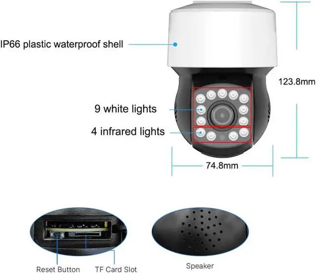 Alt view image 6 of 6 - 4K PoE PTZ Security Camera Outdoor Onvif IP Camera 330°Pan 90 TilDigital Zoom Indoor&Waterproof,IP66,Smart Human Detection Mic/Audio,MicroSD Slot,CCTV Home Surveillance Cameras,Spotlight Alarm