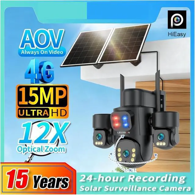 Alt view image 3 of 7 - 4G Solar PTZ Outdoor 3-Screen Wireless Security IP Camera