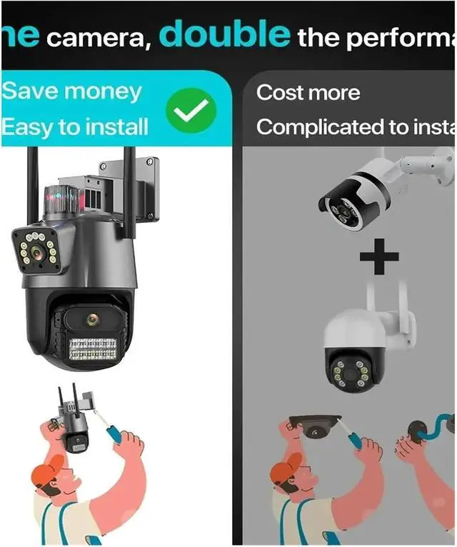 Alt view image 3 of 6 - 8MP 6K Outdoor WiFi PTZ Security Camera, Three Lens 8X Zoom Auto Tracking Surveillance Cam(UK Plug,8MP with 128G Card)