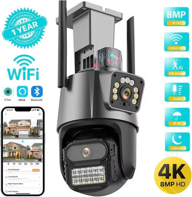 Alt view image 4 of 6 - 8MP Dual Lens 2.4G WiFi Dome Security Camera