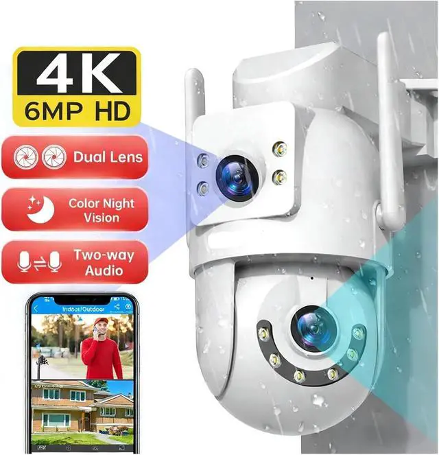 Alt view image 2 of 6 - 4K Dual Lens 5G WiFi IP66 Waterproof Outdoor IP Camera