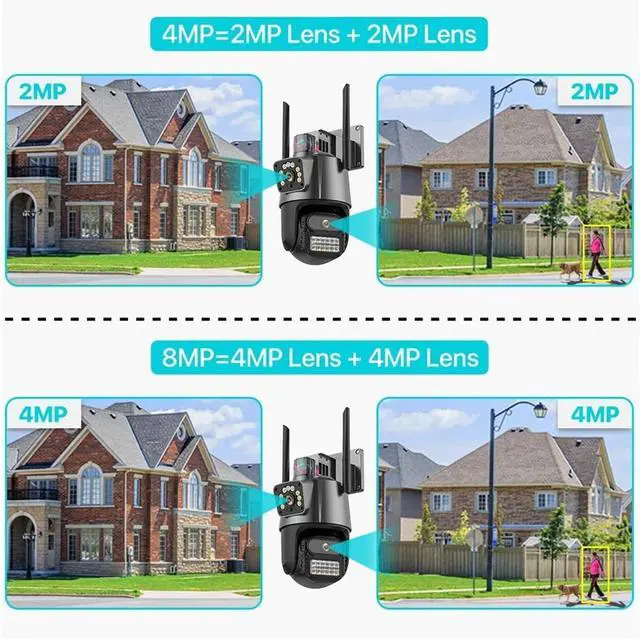 Alt view image 6 of 7 - 8MP Dual Screen WiFi PTZ Outdoor Security Camera, Color Night Vision V360Pro App Compatible IP Cam(UK Plug,3PCS 8MP NO Card)