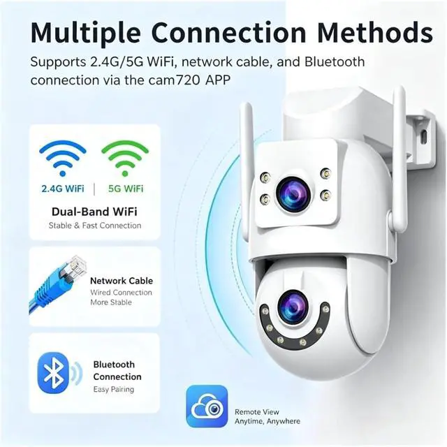 Alt view image 3 of 6 - 4K Dual Lens 5G WiFi IP66 Waterproof Outdoor IP Camera