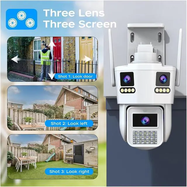 Alt view image 2 of 6 - 15MP 5K 5G WiFi Three Screen IP66 Waterproof Outdoor Camera