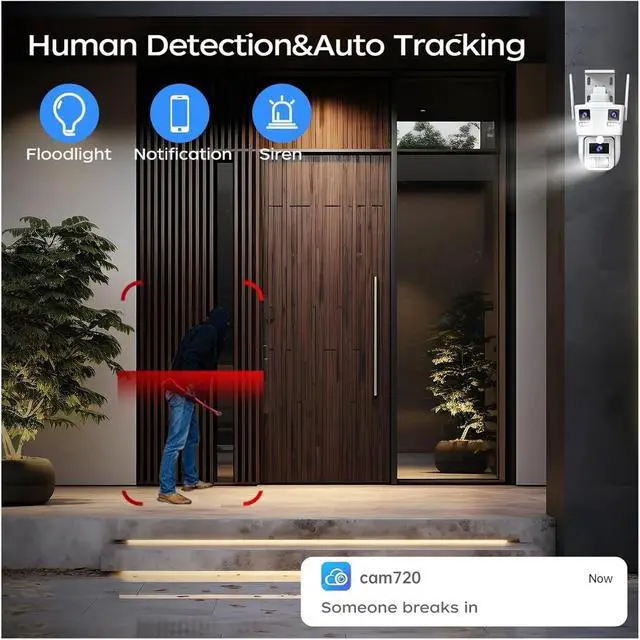 Alt view image 3 of 6 - 15MP 5K 5G WiFi Three Screen IP66 Waterproof Outdoor Camera