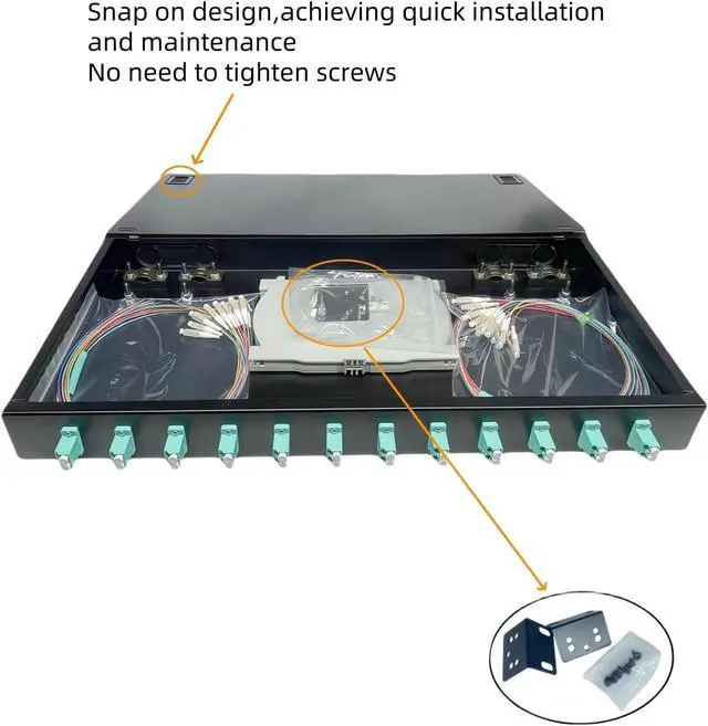 Alt view image 2 of 5 - 12 Port LC Duplex OM3 Multimode Fiber Enclosure 24 Core 1U 19 Inch Rack Mount Patch Panel for Data Center SAN and HPC