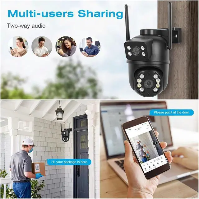 Alt view image 2 of 6 - 8MP 4K Dual Lens Dual Screen PTZ WiFi Surveillance Cam, AI Human Detection Wireless Outdoor Home Security Device(US Plug,8MP NO Card)