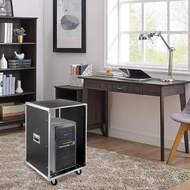 Alt view image 3 of 7 - 16u Av Rack Case with Wheels, Metal Studio Rack Cabinet with Built-in Handles,Wheel Claw Nails Locking Swivel Caster Wheels, Telecom, Equipment Rack for Indoor Use in Ktv Rooms, Conference Rooms