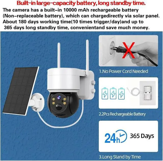 Alt view image 6 of 7 - 5MP Tuya Solar WiFi PTZ Battery Outdoor Security Camera
