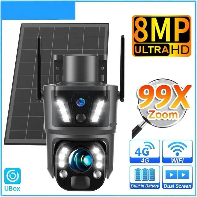 Alt view image 3 of 7 - 8MP Dual Screen 4G WiFi Solar PTZ Outdoor Camera