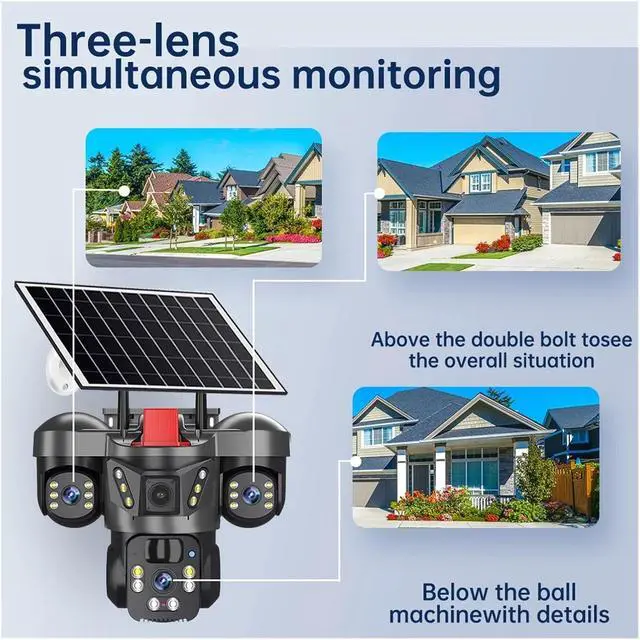 Alt view image 4 of 7 - 15MP 3 Lens Solar WiFi 4G Surveillance Camera