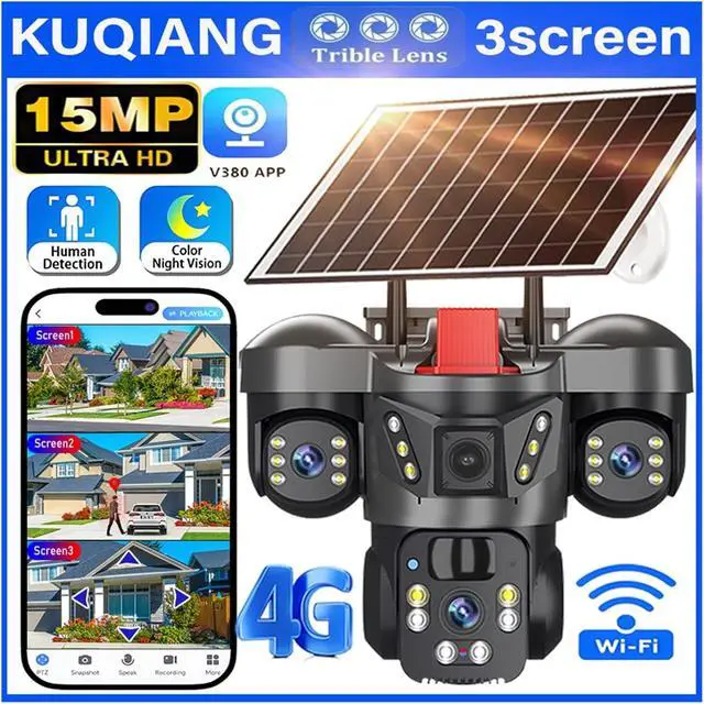 Alt view image 3 of 7 - 15MP Triple Lens Solar WiFi 4G Outdoor Security Camera