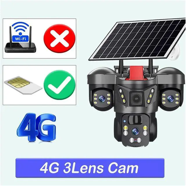 Alt view image 2 of 7 - 15MP Triple Lens Solar WiFi 4G Outdoor Security Camera
