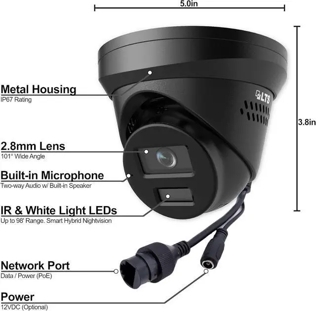 Alt view image 2 of 6 - LTS CMIP3342WIB-28SDL 4MP Turret IP Camera 2.8mm Lens, White and IR Light, Built-in Dual Microphone and Speaker