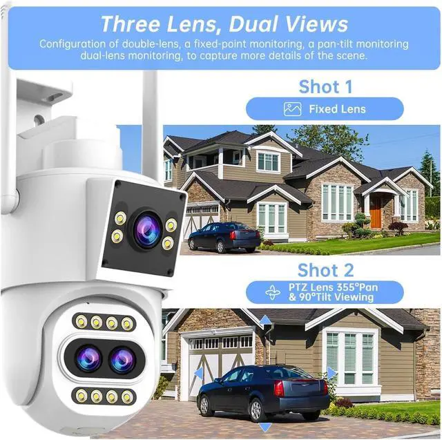 Alt view image 3 of 6 - 8MP 4K WiFi Outdoor PTZ Three Lens Surveillance IP Camera