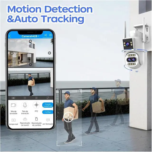 Alt view image 4 of 6 - 8MP 4K WiFi Outdoor PTZ Three Lens Surveillance IP Camera