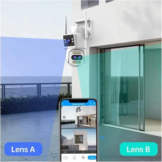 Alt view image 5 of 6 - 8MP 4K WiFi Outdoor PTZ Three Lens Surveillance IP Camera